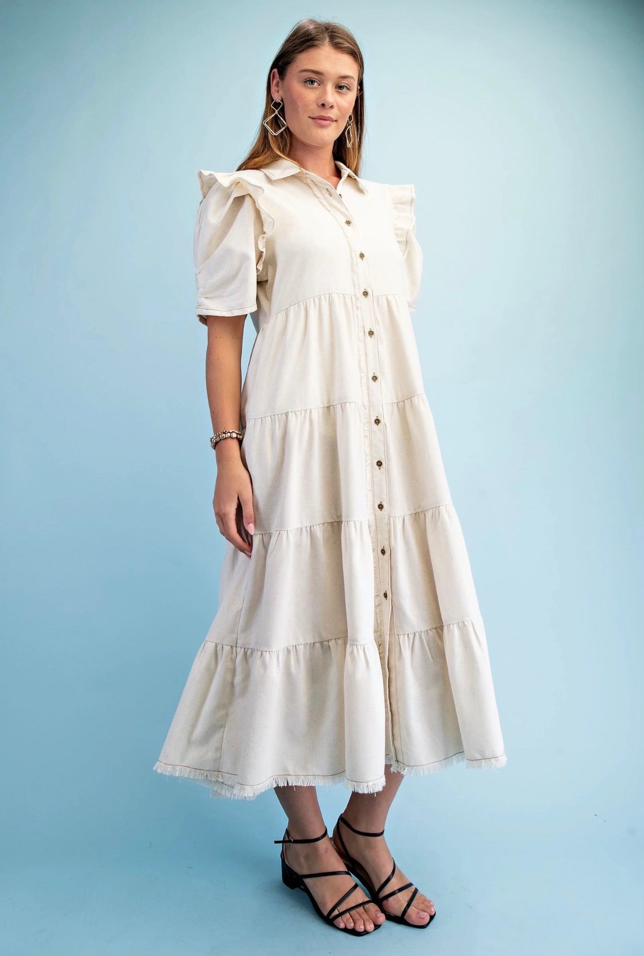 Frayed Hem Shirtdress