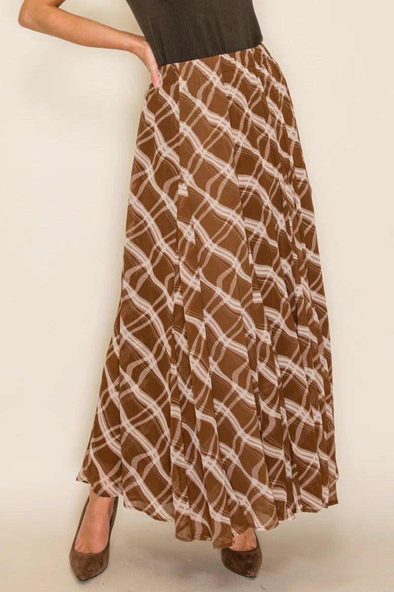 Wavy Plaid Maxi Skirt
