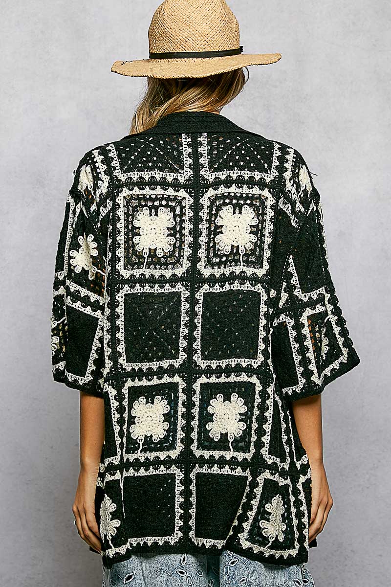 Black & White Crochet Cardigan