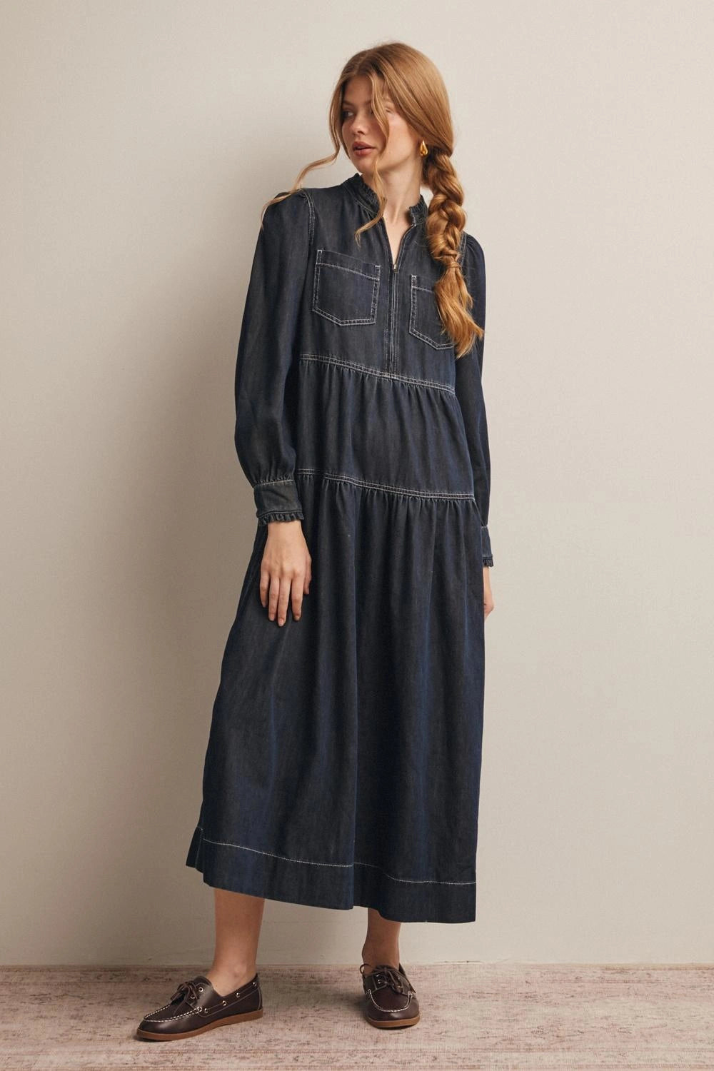 Denim Tiered Maxi Dress