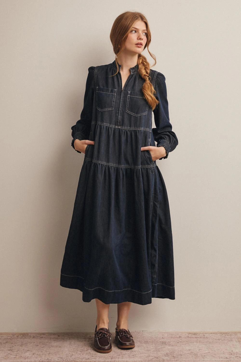 Denim Tiered Maxi Dress