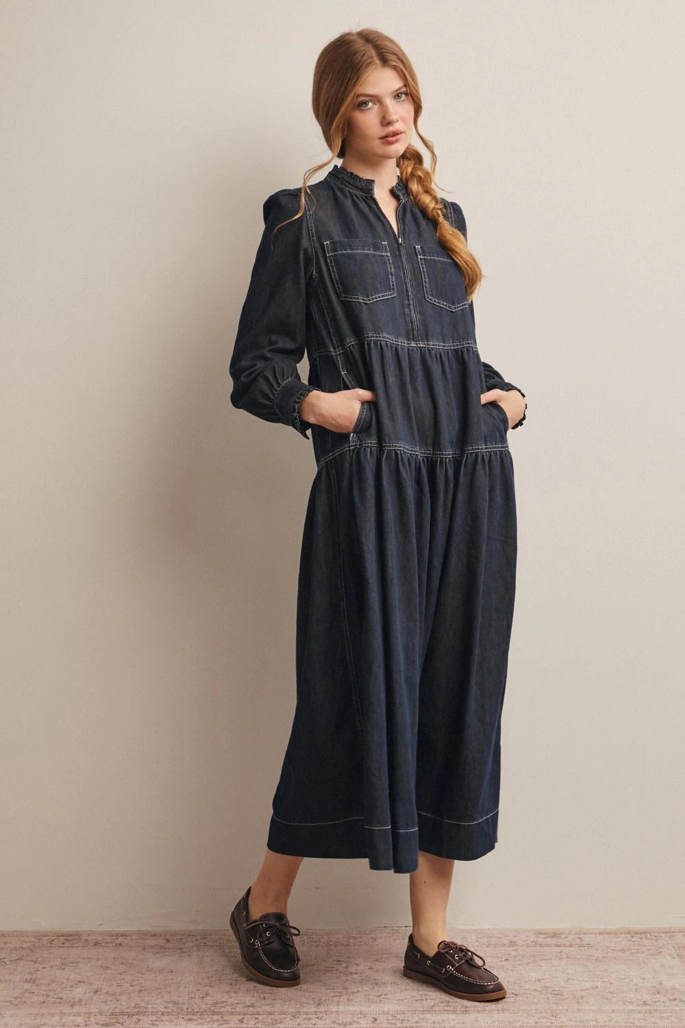 Denim Tiered Maxi Dress