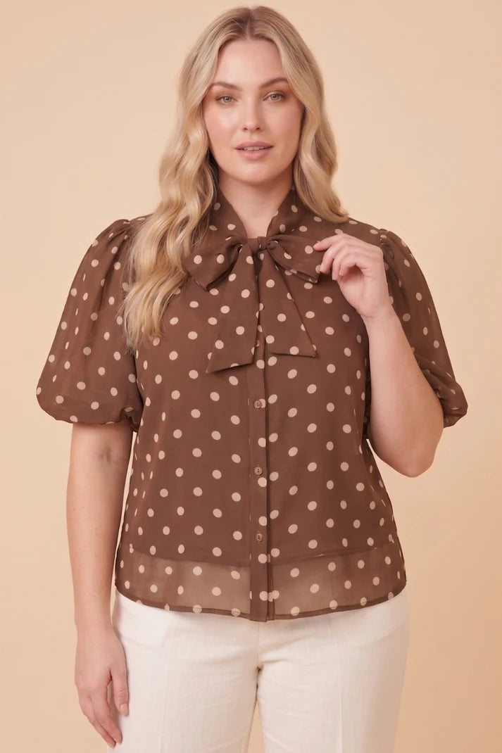 Curvy Brown Polka Dot Top