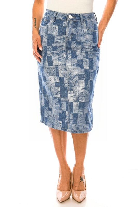 Geometric Indigo Denim Skirt