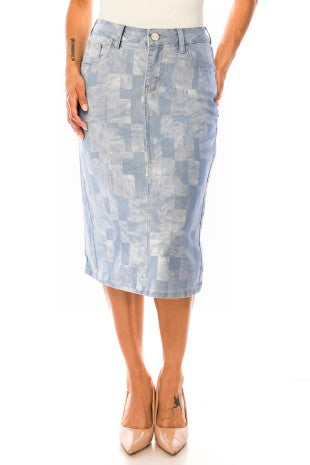 Geometric Light Denim Skirt