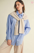Striped Shirt with Layered Knit Sleeves Top