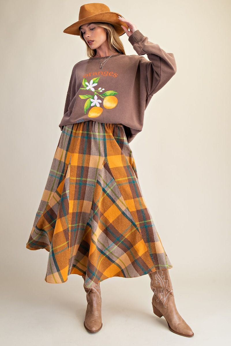 Plaid Pattern Midi Skirt