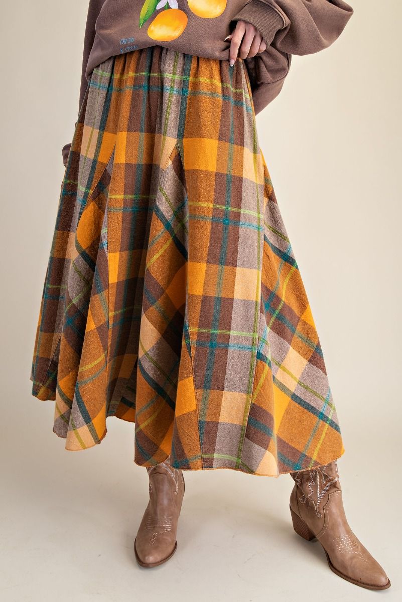 Plaid Pattern Midi Skirt