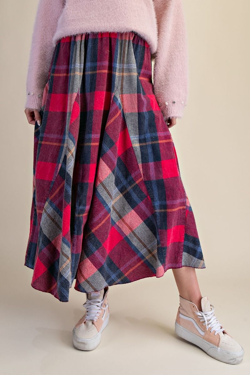 Plaid Pattern Midi Skirt