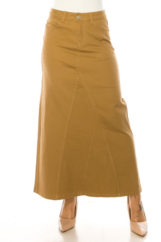 Long Khaki Denim Skirt
