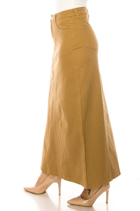 Long Khaki Denim Skirt