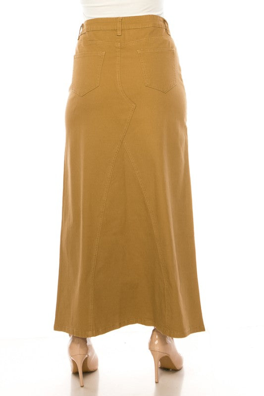 Long Khaki Denim Skirt
