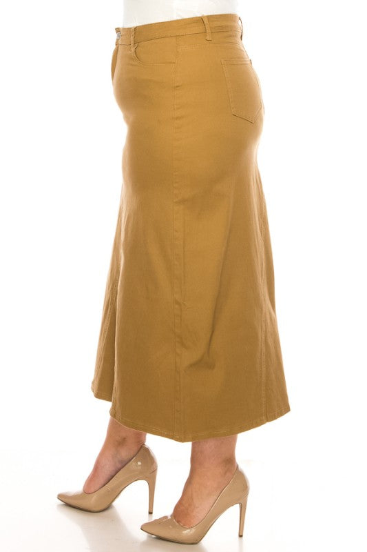 Curvy Khaki Denim Skirt