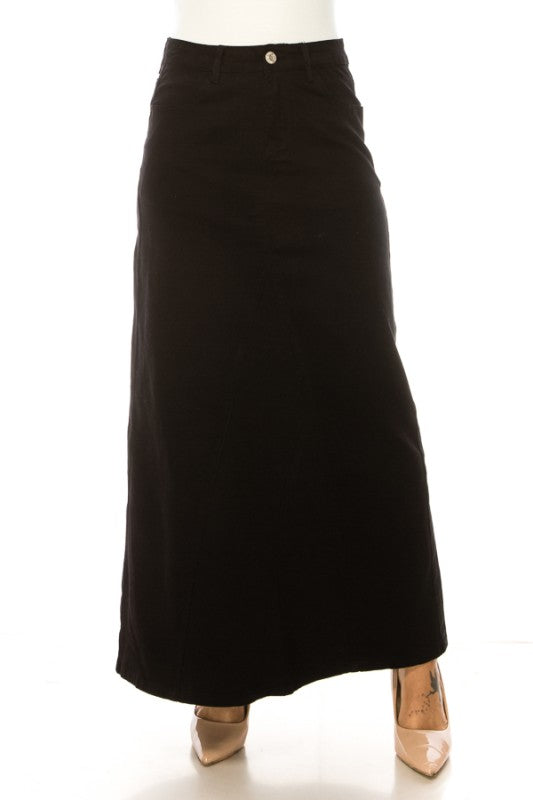 Long Black Denim Skirt