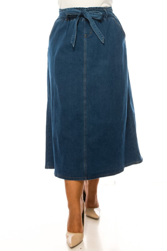Curvy Belted Denim Skirt