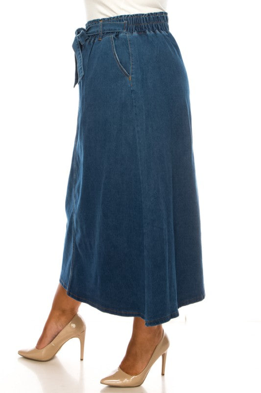 Curvy Belted Denim Skirt