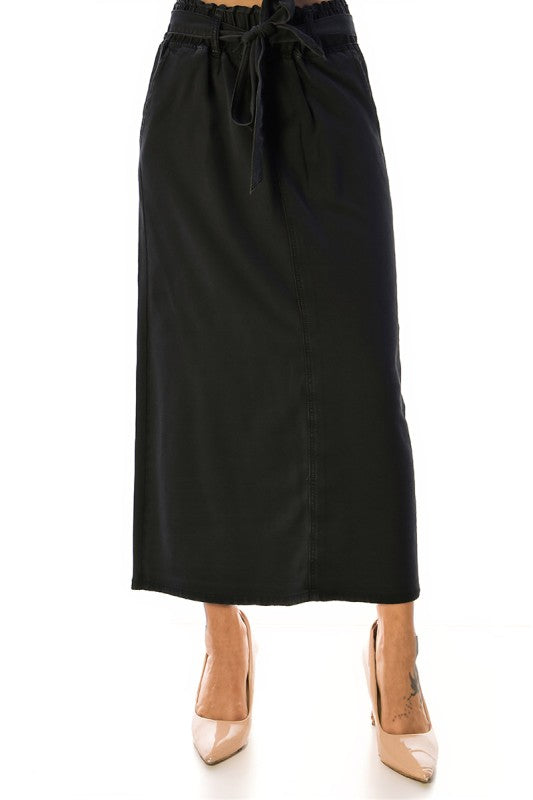 Black Belted Denim Skirt