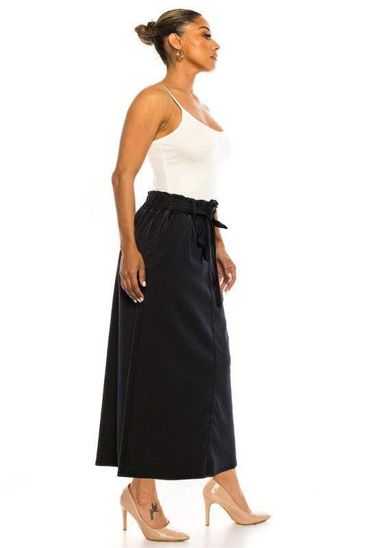 Black Belted Denim Skirt