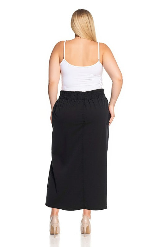 Curvy Black Belted Denim Skirt