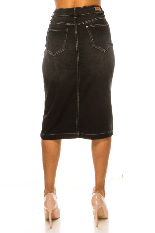 Black Wash Denim Skirt
