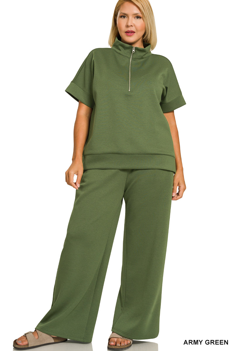 Curvy Half Zip Scuba Pants Set
