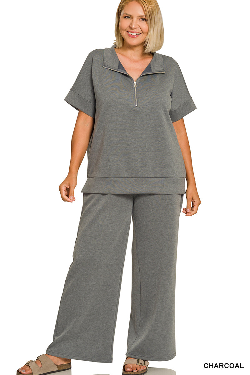 Curvy Half Zip Scuba Pants Set