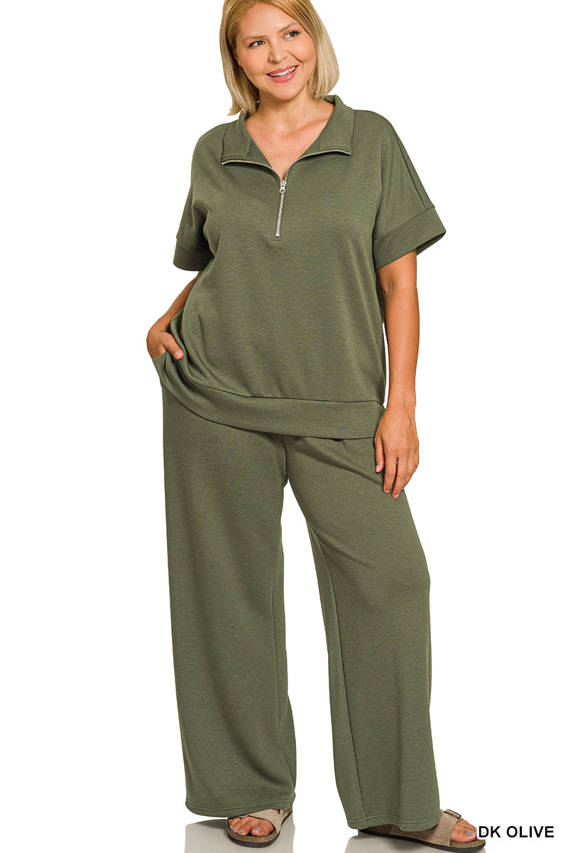 Curvy Half Zip Scuba Pants Set