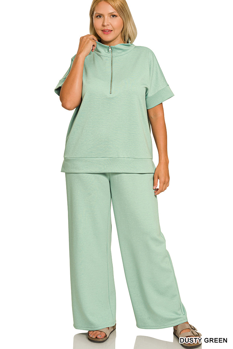 Curvy Half Zip Scuba Pants Set