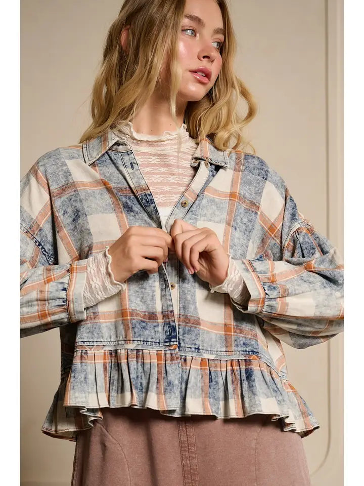Washed Plaid Top