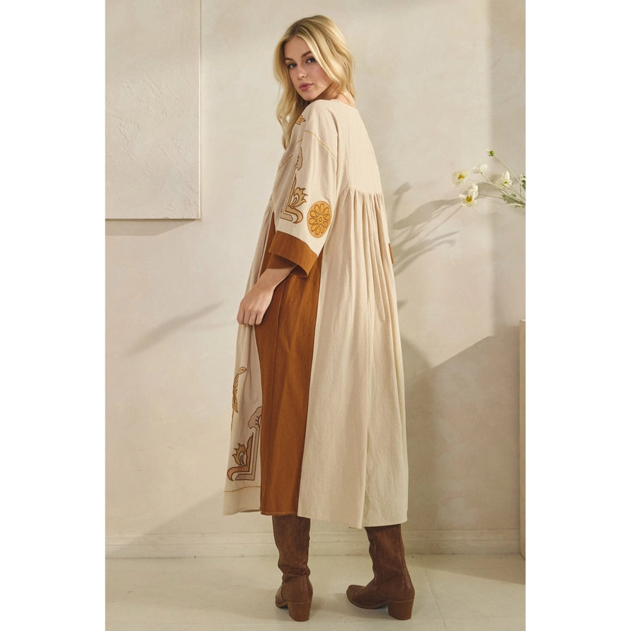 Vintage Embroidery Patch Maxi Dress