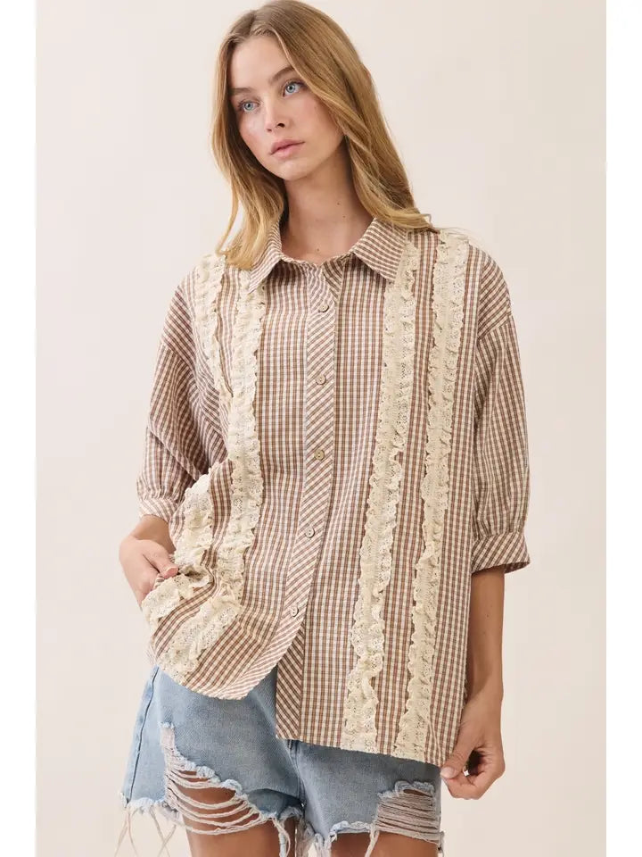 Gingham & Lace Top