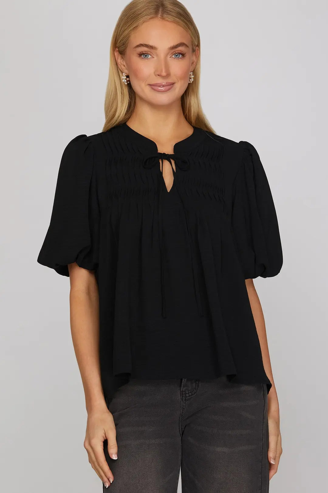 Pintuck Puff Sleeve Top