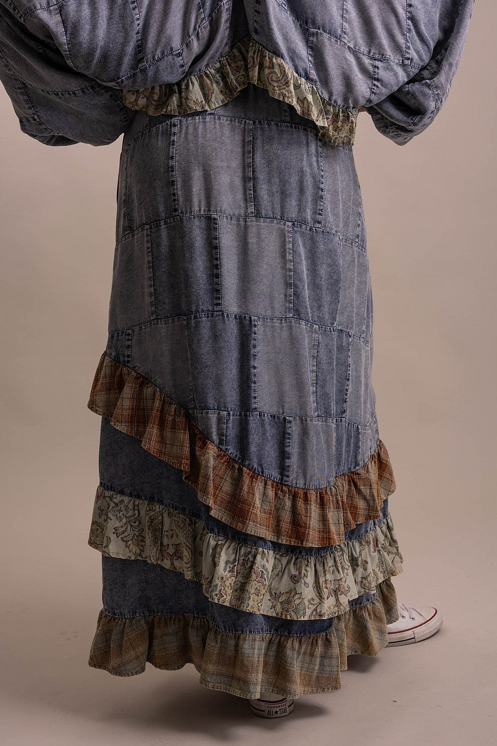 Patchwork Ruffled Denim Skirt