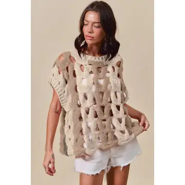 Color Block Open Knit Sweater