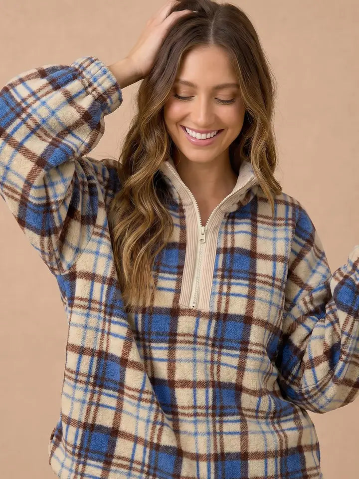 Curvy Sherpa Zip Up Pullover