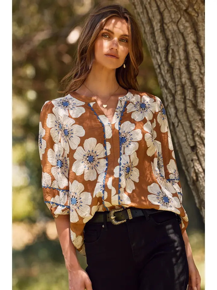 Curvy Golden Meadow Floral Top