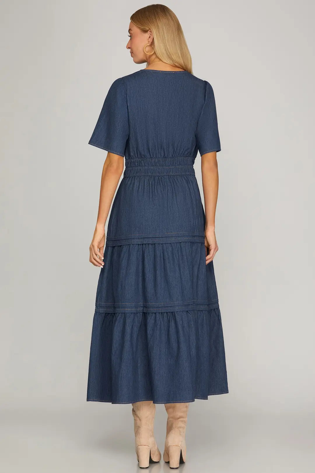 Denim Tiered Maxi Dress