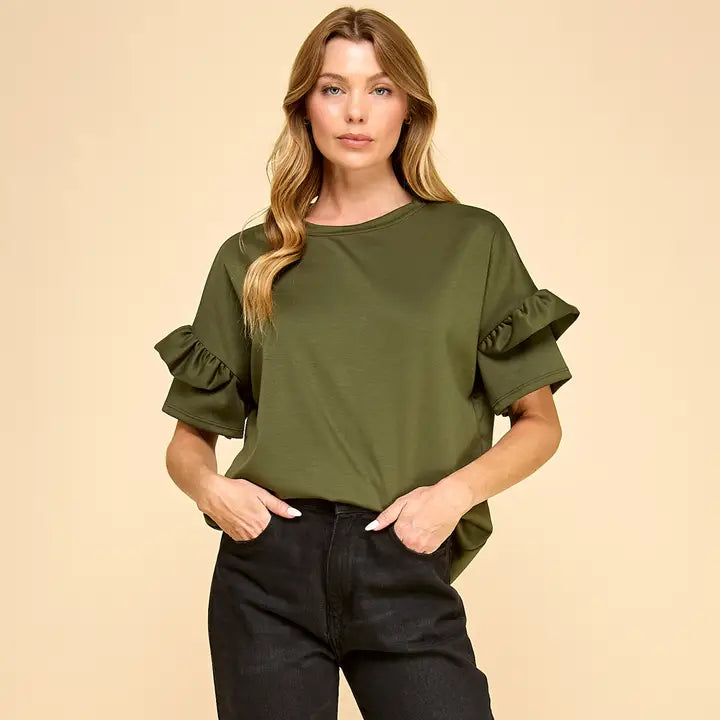 Ruffled Sleeve Scuba Top