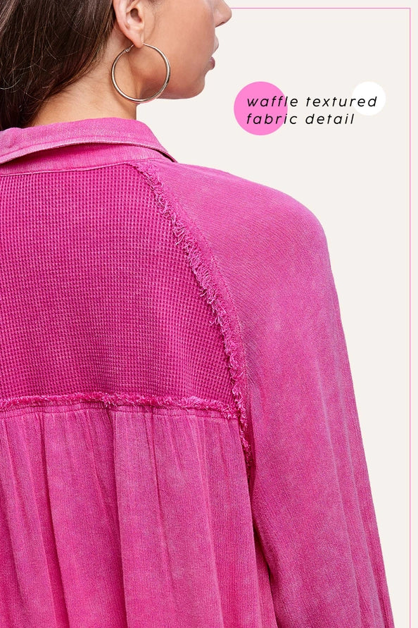 Washed Waffle Button Down Top