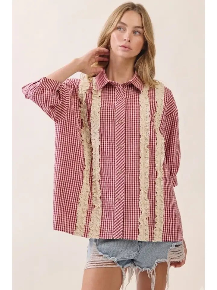 Gingham & Lace Top