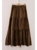 Faux Suede Tiered Midi Skirt