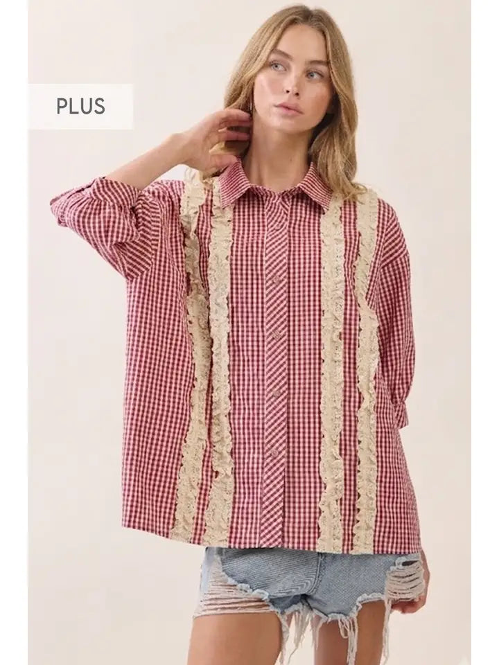 Curvy Gingham & Lace Top