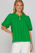 Pintuck Puff Sleeve Top