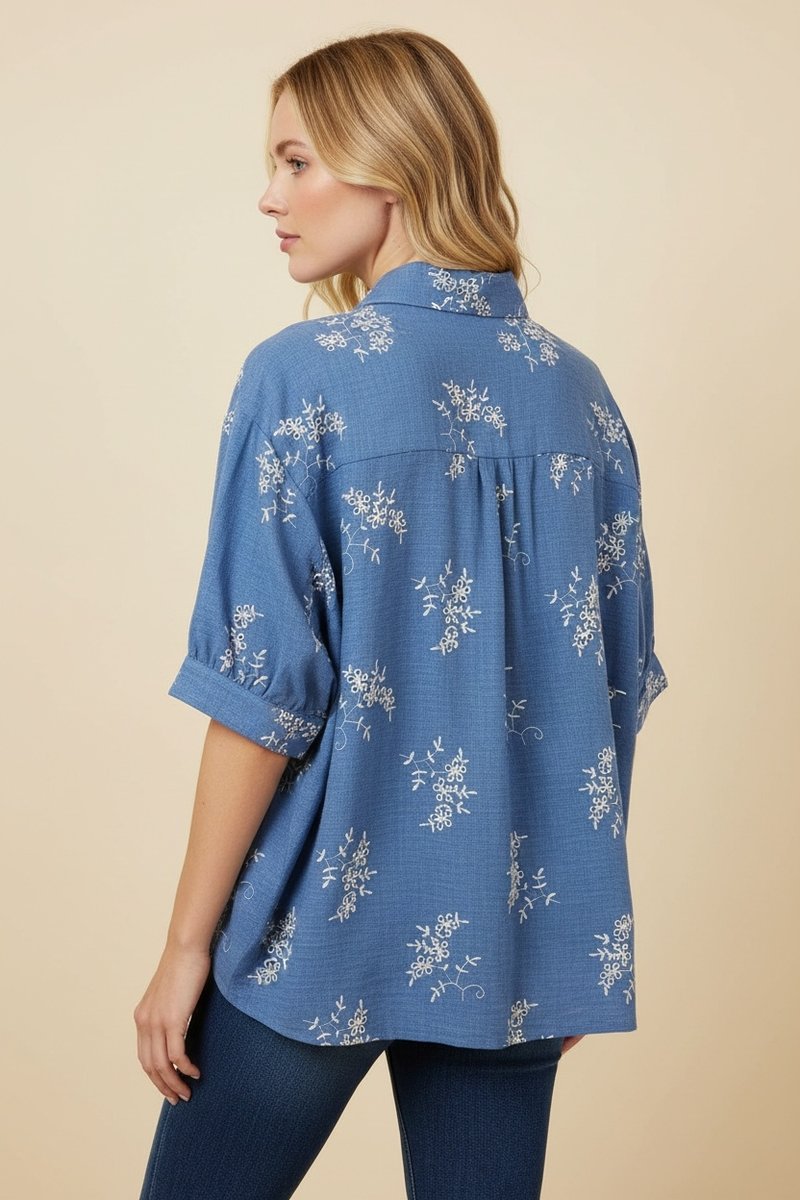 Chambray Embroidered Top
