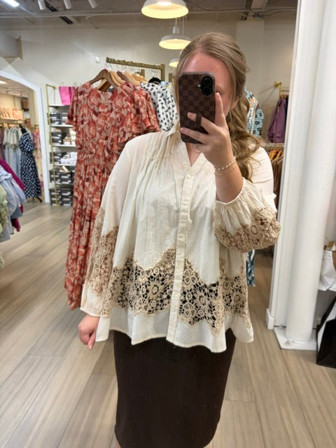 Ivory Crochet Lace Trim Blouse
