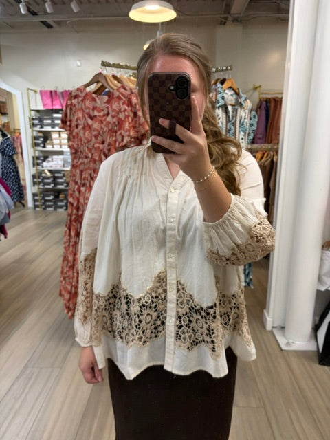 Ivory Crochet Lace Trim Blouse