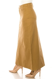 Long Khaki Denim Skirt