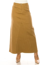 Long Khaki Denim Skirt