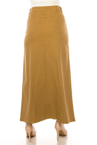 Long Khaki Denim Skirt