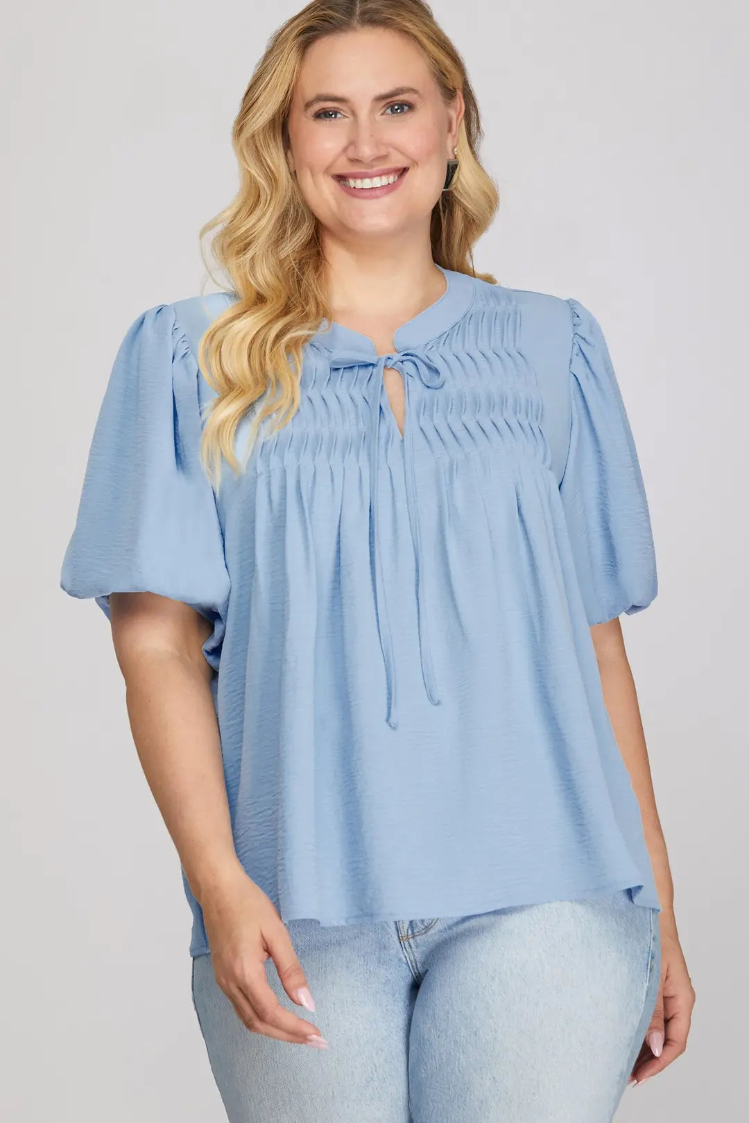 Pintuck Puff Sleeve Top